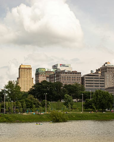 Downtown Memphis panorama from Mud Island with Mississippi River