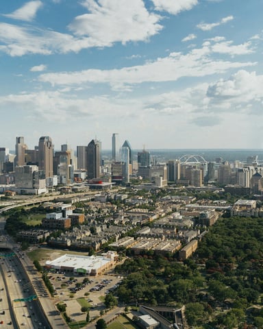 Aerial view of Dallas with buildings and skyline